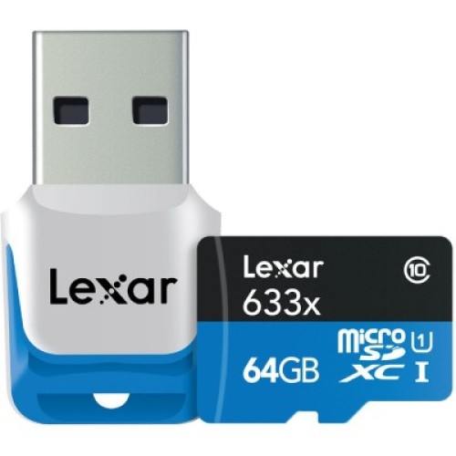 رم میکرو اس‌دی 64 گیگابایت Lexar High-Performance UHS-I U1 Class 10 633X به همراه USB 3.0 Reader