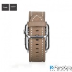 بند چرمی اپل واچ هوکو  38 میلی متری Luxury Genuine Leather Watchband Strap Stainless Steel Buckle